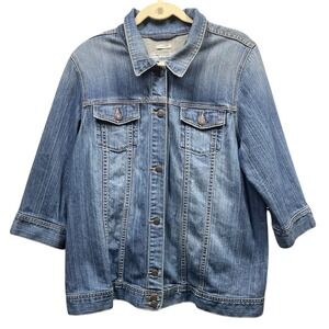 Old Navy Denim Maternity Blue Jean Jacket Size XL Stretch Button Up With Pockets